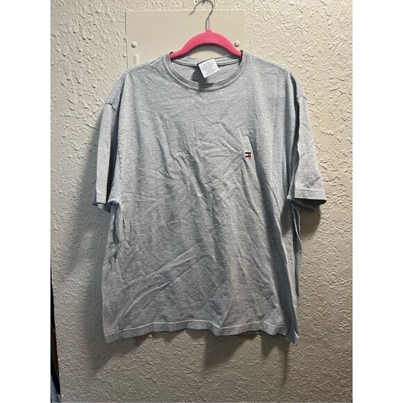 Tommy Hilfiger Grey Short Sleeve Shirt Mens Size Large -Stains Y2K - Picture 1 of 10